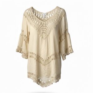 Swim Cover-Up Embroidery Cream Crochet Size Medium